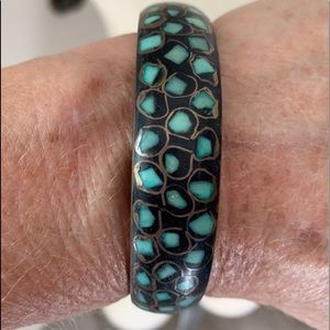 Vintage Brass Mosaic Bangle Bracelet